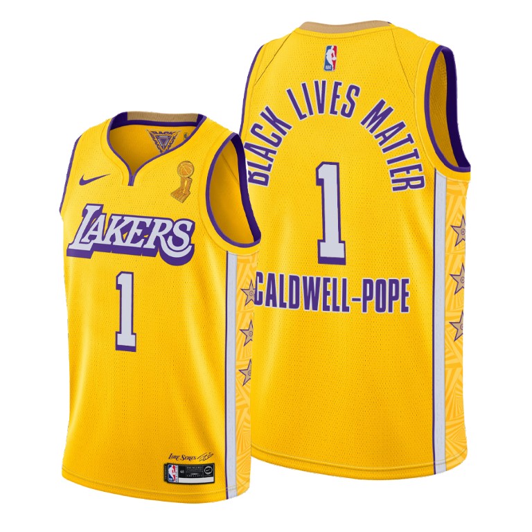 Men's Los Angeles Lakers Kentavious Caldwell-Pope #1 NBA 2020 BLM Finals Champions Gold Basketball Jersey KSK7083EG